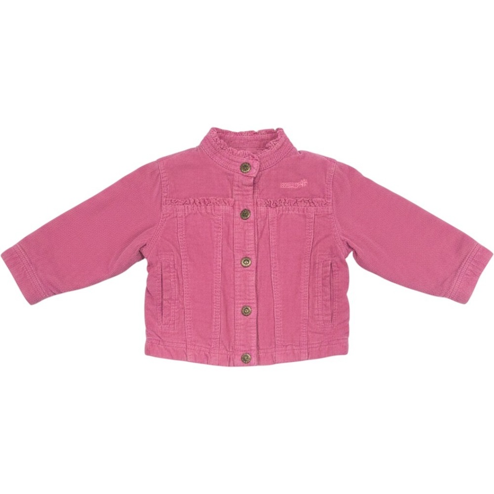 OshKosh Bgosh Girls Pink Corduroy Ruffle Jacket Striped Lining Size 2T B24777